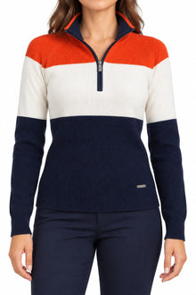 Lauren Pullover "HALF-ZIP" Blau/Weiß/Orange (S)