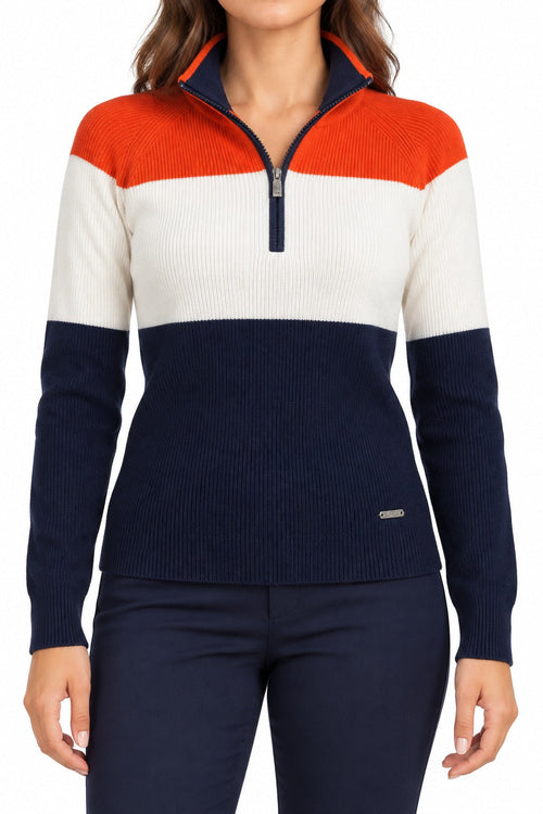 Lauren Pullover "HALF-ZIP" Blau/Weiß/Orange (S)
