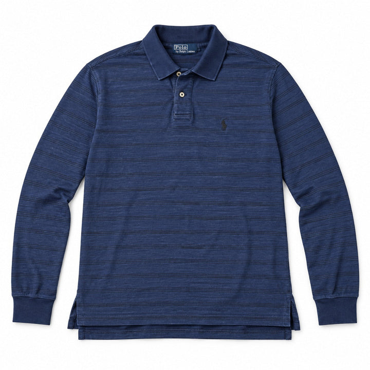 Ralph Lauren Langarm-Polo Blau/Schwarz M – Vorderansicht