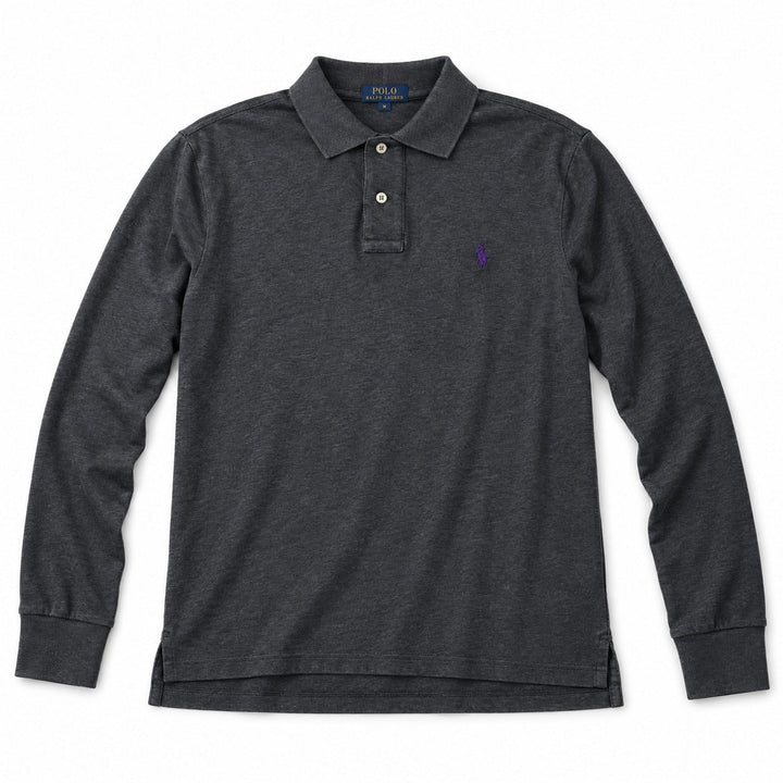 Ralph Lauren Langarm-Polo Grau M – Vorderansicht