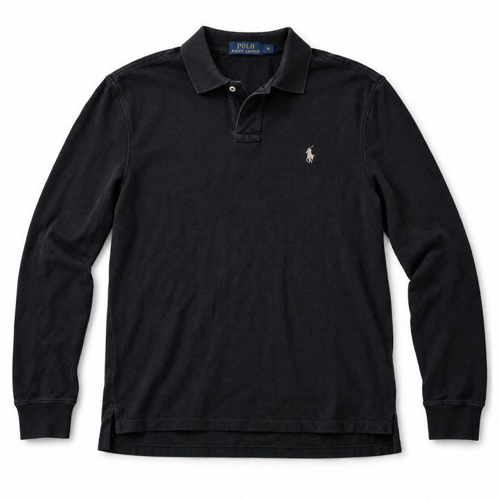 Ralph Lauren Langarm-Polo Schwarz M – Vorderansicht